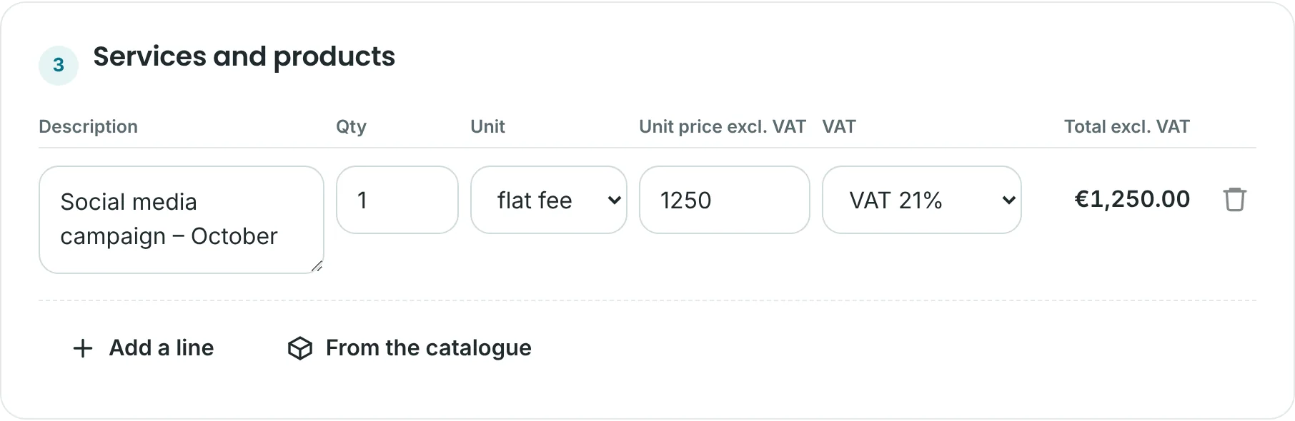 The new invoice form