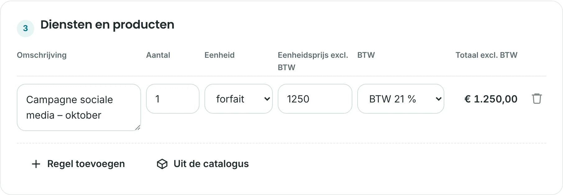 Het formulier voor een nieuwe factuur