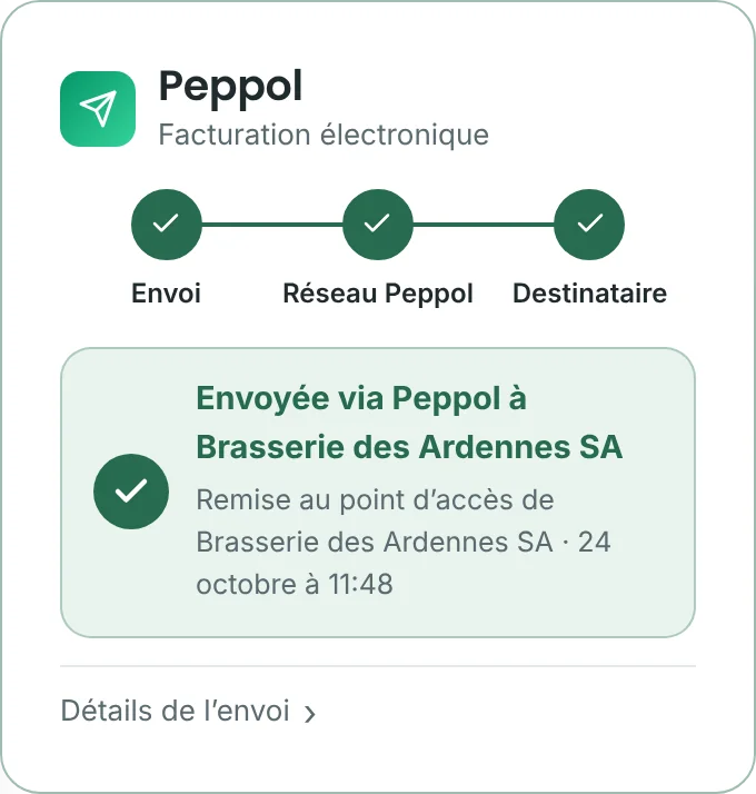 Une facture envoyée, avec son suivi Peppol