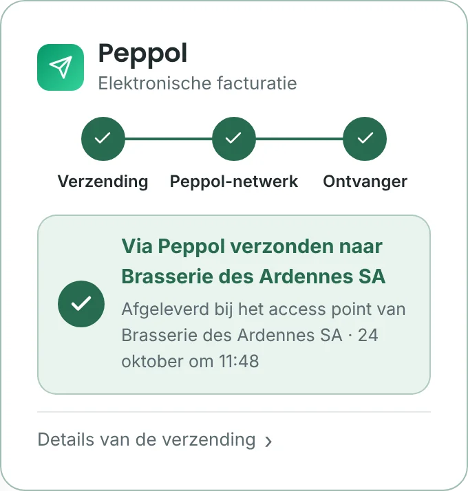 Een verzonden factuur, met haar Peppol-opvolging